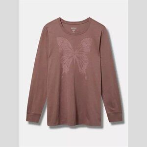 Torrid - Butterfly Classic Fit Cotton Jersey Long Sleeve Tee in Rose Taupe​​​​​​